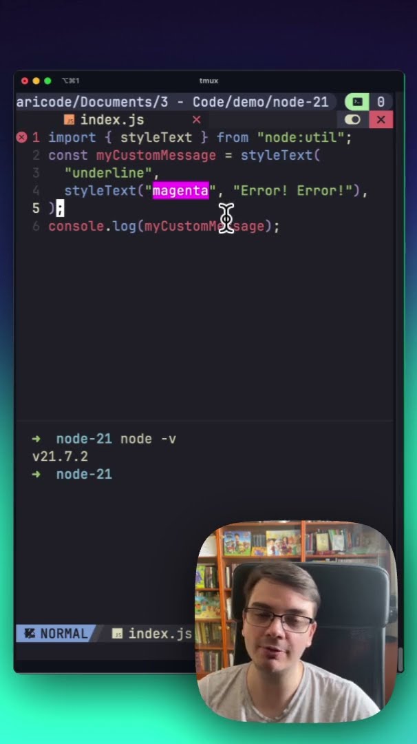 Превью: Node js 21.7 - метод styleText для стилизации текста #nodejs #javascript