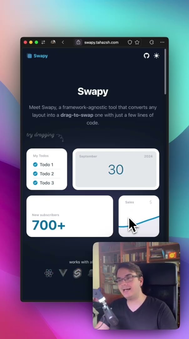 Превью: Swappy - простая библиотека swap для React, Vue, Angular