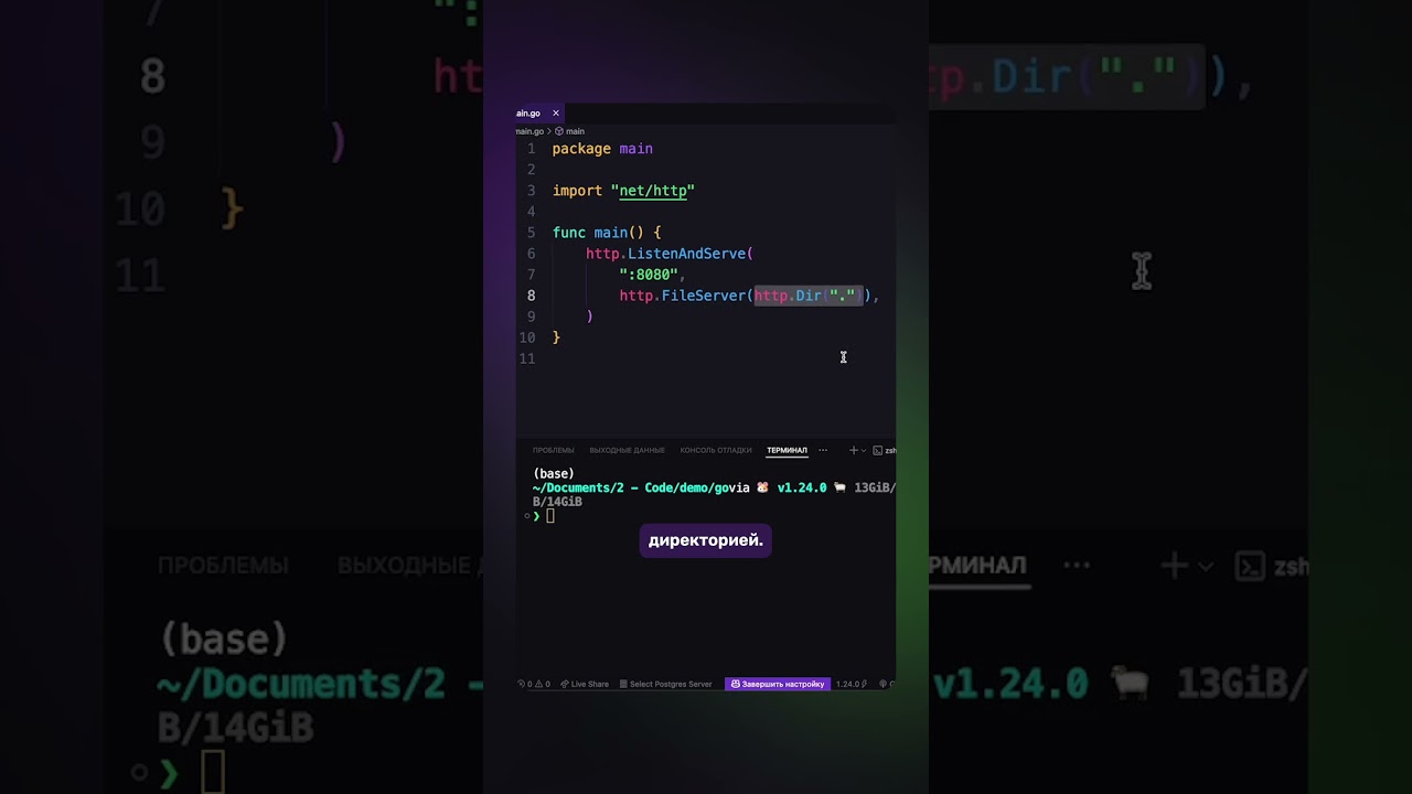 Самый короткий HTTP-сервер на Golang #go #golang #http #backend #livecode